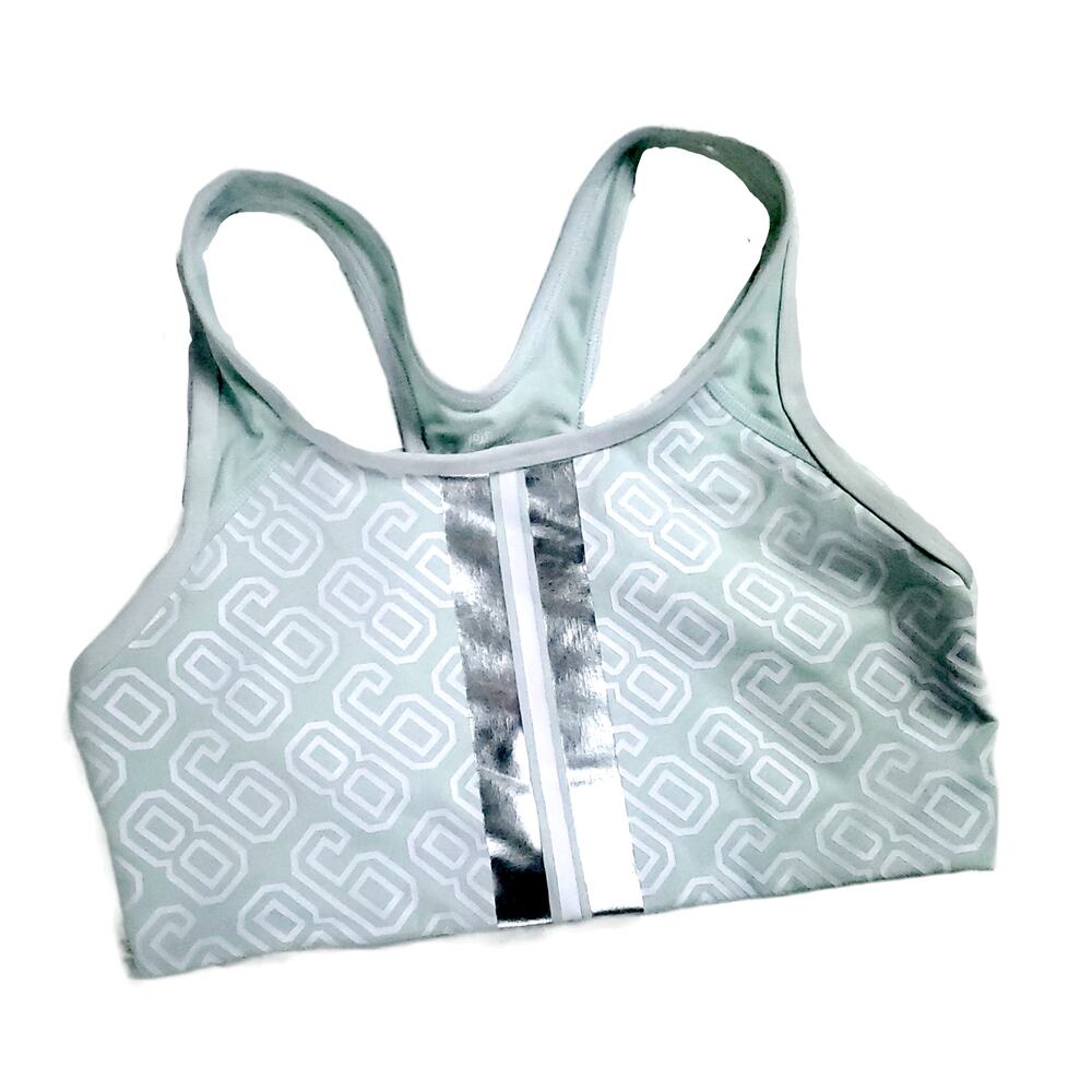 PINK VS Ultimate Athletic Racerback Seafoam Green Silver White "86" Sport Bra S